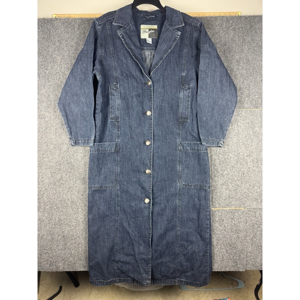 Wrangler Women's Outerwear Shirt Button Up Dress L Dark Wash Blue Denim Western